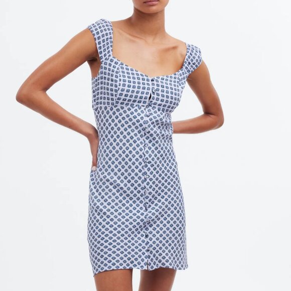 madewell / lavender Cap-Sleeve Button-Front Mini Dress in Geometric Print 8 NWT - Picture 1 of 9